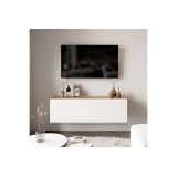 Mueble TV Moderno con Puerta en Melamina Color Blanco y Cambria 100x31.5x29.6cm - Diseño Elegante para Salón.