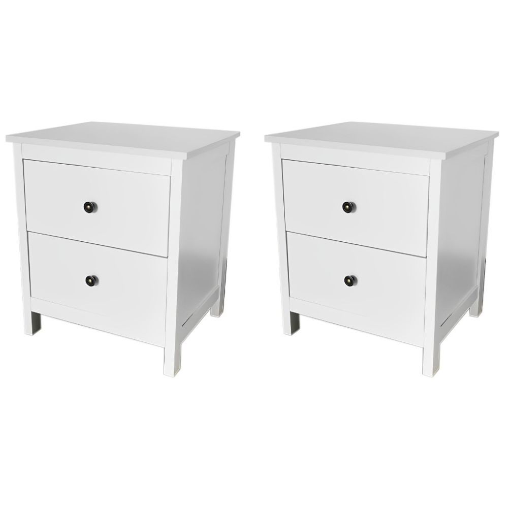Mesitas - Mesillas de Noche dormitorio de 2 Cajones Color Blanco, pack 2 unidades (SALDO)