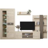 Mueble de Salón Moderno con Leds, Acabado en Cambria y Choco, Medidas: 300 cm (An) x 200 cm (Al) 40 cm (Fon) - Meyvaser