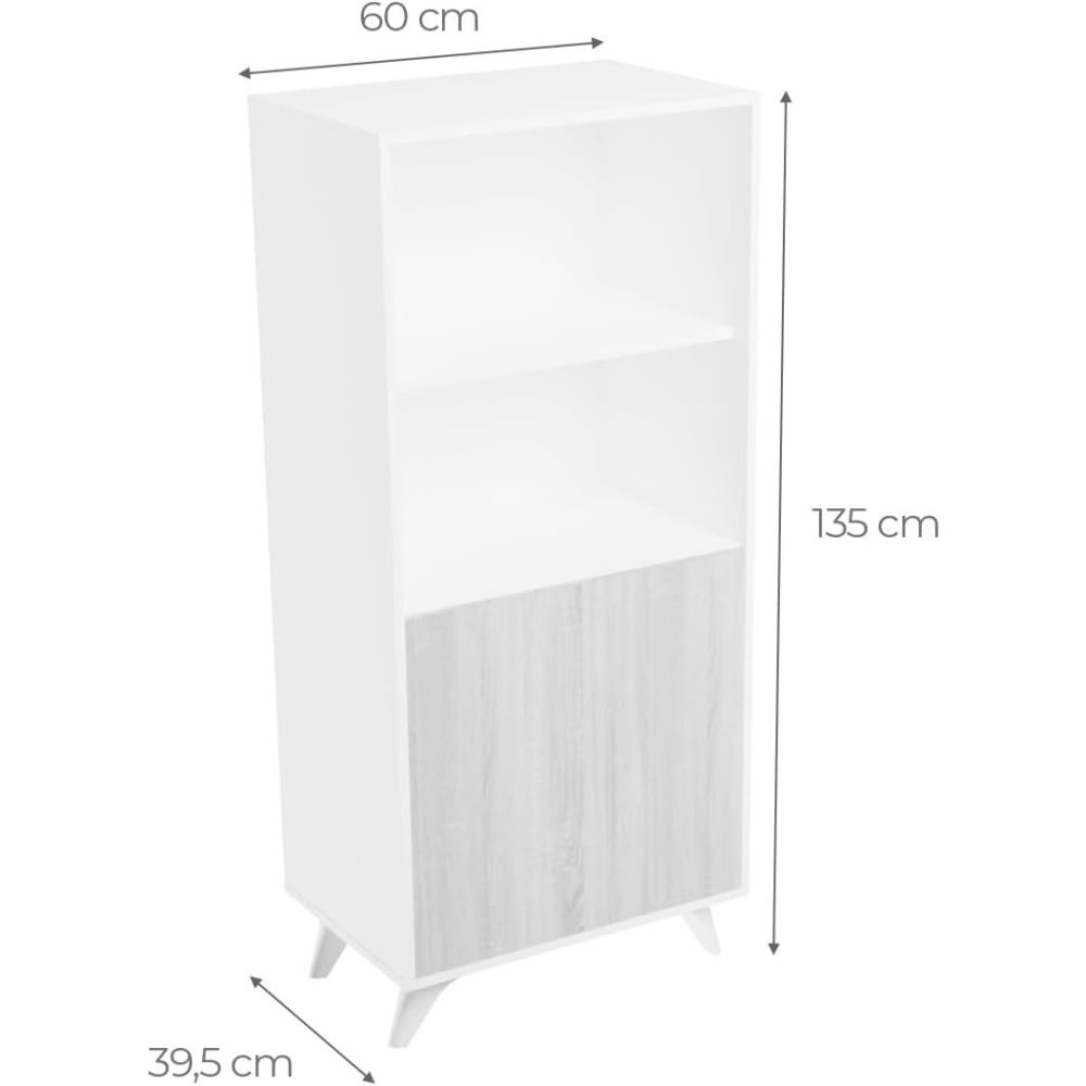 Mueble Bar para Salón, Aparador de Cocina, Color Blanco-Roble, Medidas: 60 cm (An) x 135 cm (Al) x 40 cm (Fon) – Meyvaser