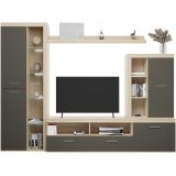 Mueble de Salón Moderno con Leds, Acabado en Cambria - Grafito, Medidas: 260 cm (An) x 191 cm (Al) 47,5 cm (Fon) Meyvaser