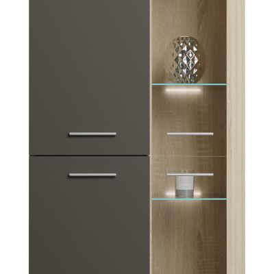 Mueble de Salón Moderno con Leds, Acabado en Cambria - Grafito, Medidas: 260 cm (An) x 191 cm (Al) 47,5 cm (Fon) Meyvaser