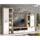 Mueble de Salón Moderno con Leds, Acabado en Cambria - Blanco, Medidas: 260 cm (An) x 191 cm (Al) 47,5 cm (Fo) Meyvaser