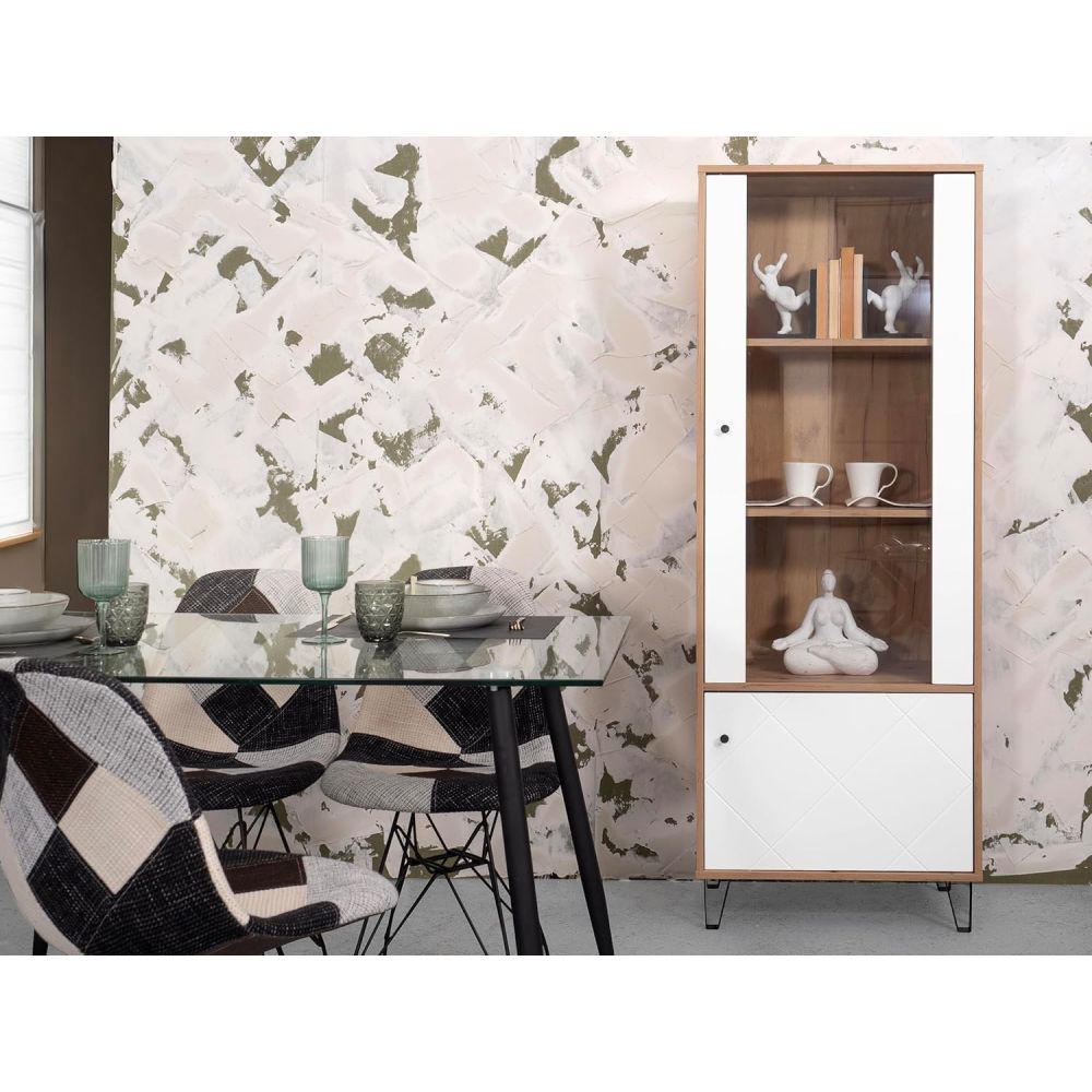 Vitrina Alta | 2 Puertas, Frentes en DM Lacado Blanco Mate | Medidas: 170,2 cm Alto x 40 cm Fondo x 68,4 cm Ancho