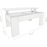 Mesa de Centro Elevable, Medidas: 90 cm x 50 cm x 46-57 cm, Acabado en Color Madera Blanca con Tapa Gris Piedra