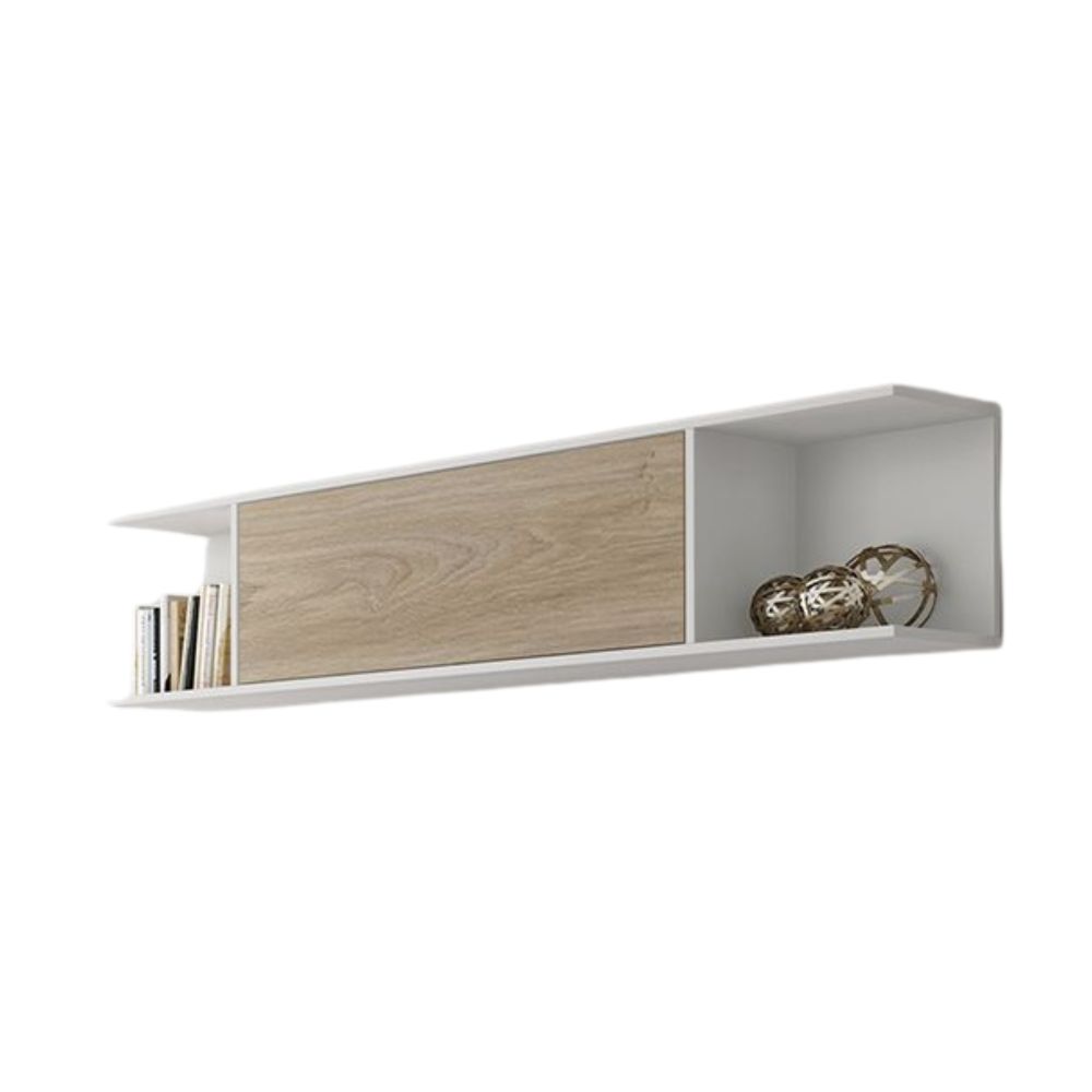 Mueble de TV de Diseño Nórdico + Modulo Alto,2 Estantes y 2 Puertas,Cambrian-Blanco, 49cm(Al) x 180cm (An) x 40cm (Fon)