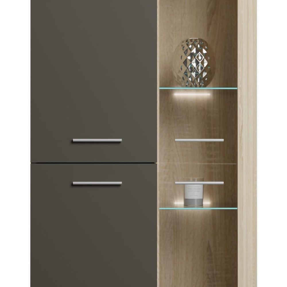 Mueble de Salón Moderno con Leds, Acabado en Cambria - Grafito, Medidas: 260 cm (Ancho) x 191 cm (Alto) 47,5 cm (Fondo)