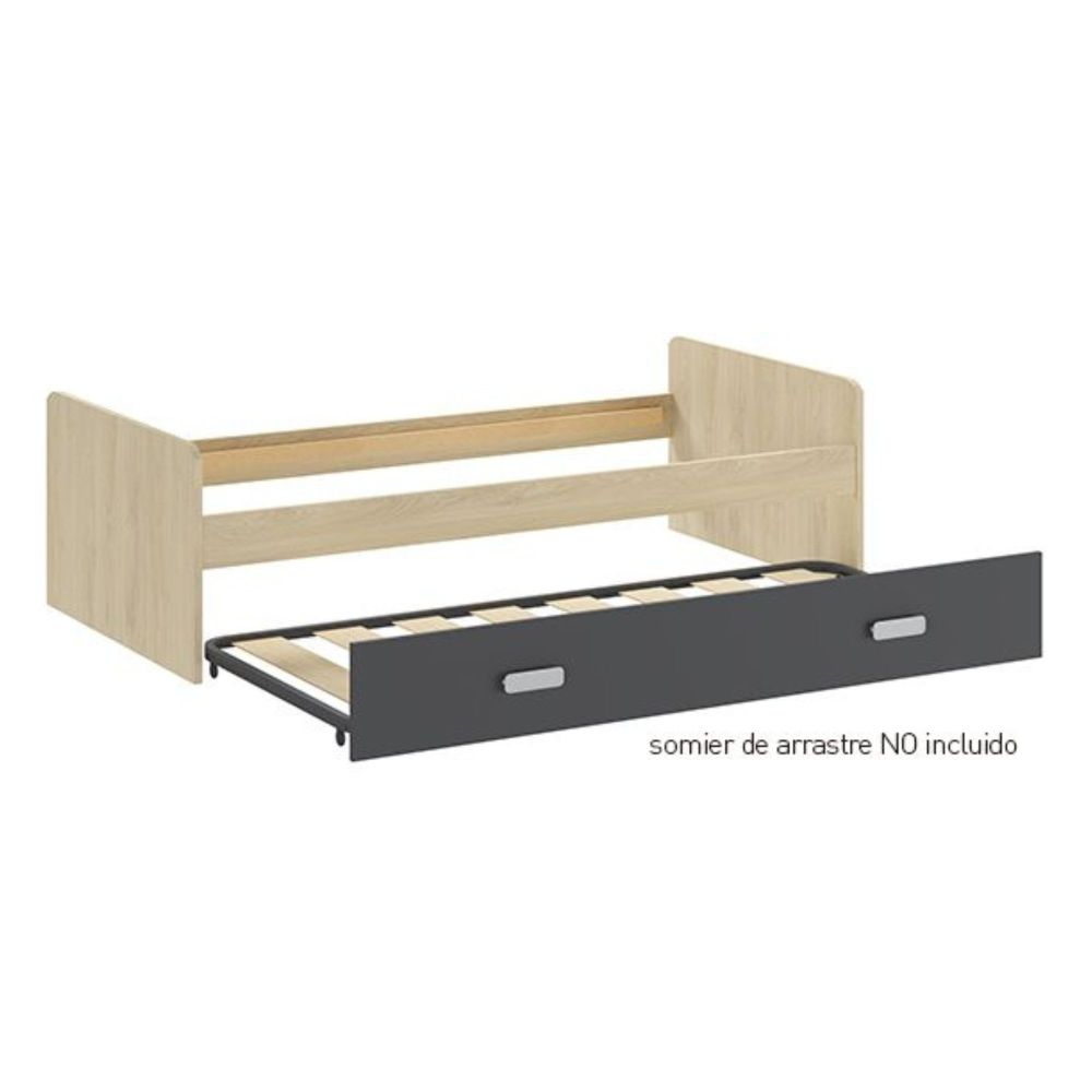 Cama Nido de Melamina Color Puccini Grafito – Ancho 194,4 cm x Fondo 98 cm x Alto 58 cm, Ideal para Habitaciones Juveniles.