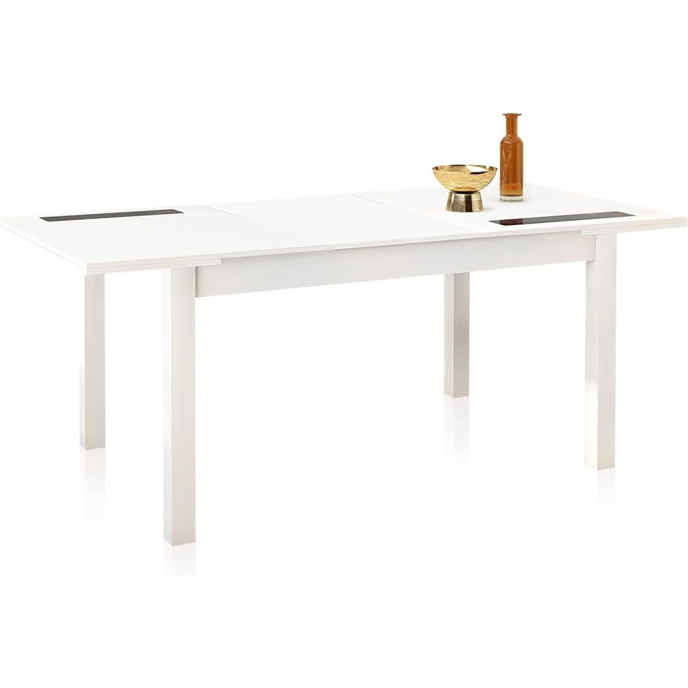 Mesa Comedor, Mesa de salón Extensible, Acabado en Color Blanco, Medidas: 140-180 cm (Largo) x 90 cm (Ancho) x 75 cm (Alto)