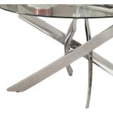 Mesa de Centro Redonda con Tapa de Cristal 8 mm y Patas Metálicas Cruzadas en Acabado Cromo - Mueble Moderno - Medidas 80x40 cm