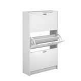 Zapatero Compacto Blanco – Mueble con 3 Puertas y Doble Profundidad | MDF con Acabado Melamina | 70 x 25 x 120 cm