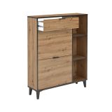 Mueble Zapatero de Entrada – 2 Puertas y 1 Cajón | Color Roble/Pizarra | 110 x 90 x 24,5 cm