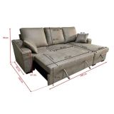 Sofá Cama 3 Plazas Reversible con Chaiselongue y Almacenaje, Tapizado en Tela Piedra, 229x93x153 cm
