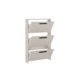 Zapatero con 3 Puertas, Mueble para Zapatos Estrecho en Color Beige, Medidas: 115 cm (Alto) x 68,5 cm (Ancho) x 17 cm (Fondo)