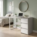 Escritorio Oficina 120 cm con 3 Cajones, Mesa de Ordenador Moderna, Tablero MDF y Melamina, Gris/Blanco, 120x48x74 cm
