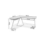 Mesa de Ordenador Esquinera Metálica en MDF Cambria y Blanco, 158x120x73cm - Espacio para Teclado y Torre